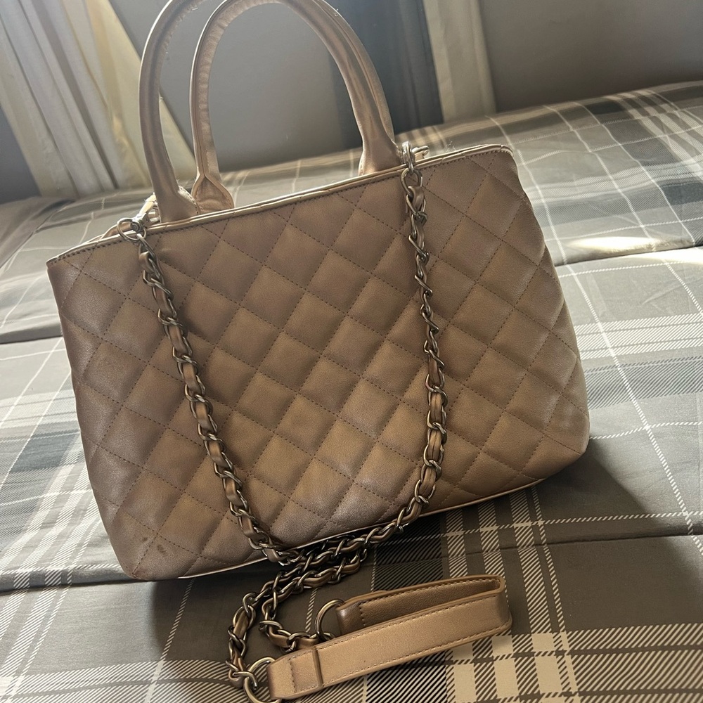 Elegant Quilted Tan Handbag